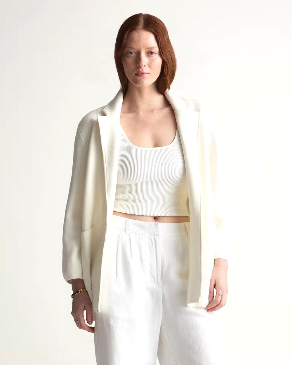 Quince Womens 100% Organic Cotton Knit Blazer XL Pockets Minimalist Sustainable